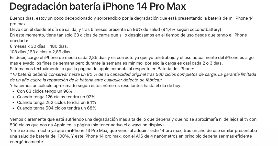 Usuarios del iPhone 14 y 14 Pro se quejan de la batería